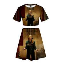 Костюм с короткой юбкой «Killing Eve»,, 2 футболки с короткими рукавами и вечернее платье, костюм из двух предметов, повседневный комплект высокого качества, Kpop