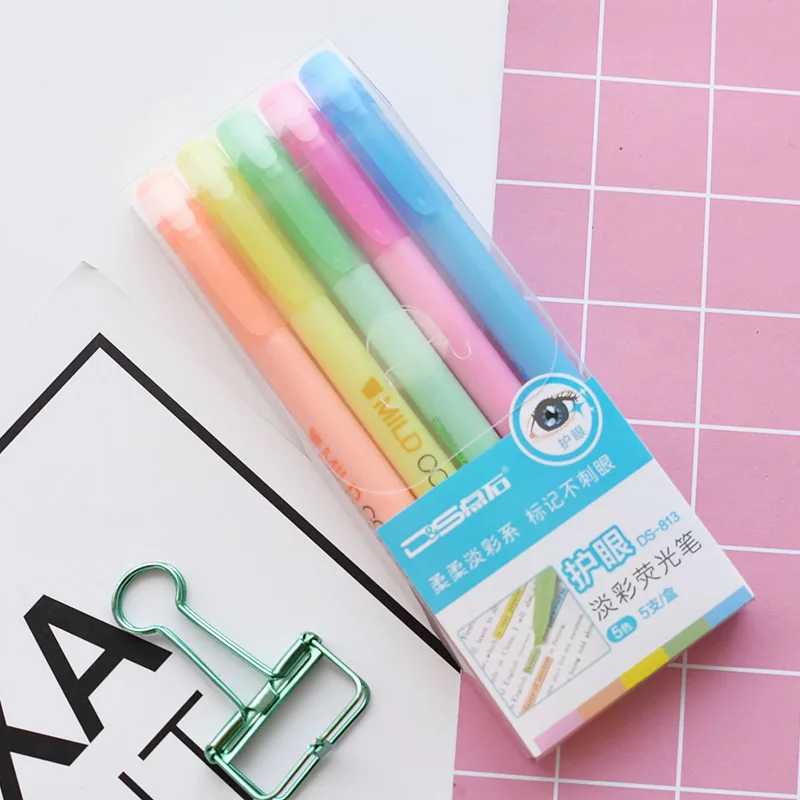 5 pcs Rainbow color Highlighter marker pen Mildcolor ink marker Point