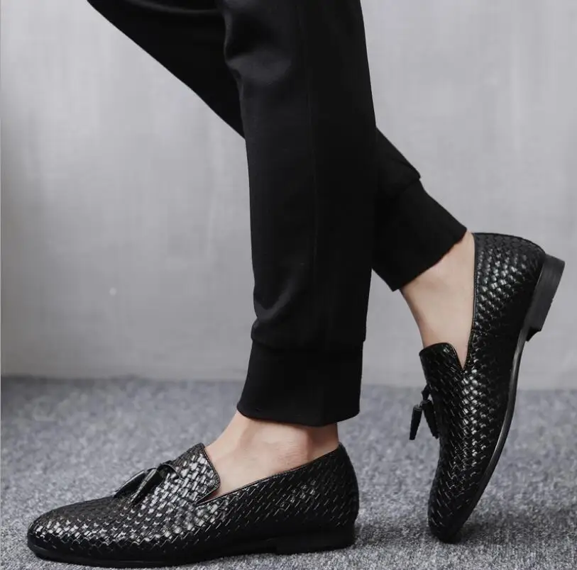 

STAN SHARK Large size 37-48 Men Tassel Shoes Casual Leather Dress Handmade Loafers Woven Oxfords Moccasins Wedding Shoes
