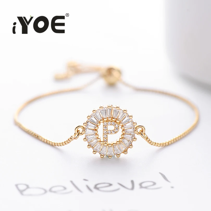 IYOE 26 букв браслет для женщин мужчин Кристалл Циркон Алфавит женский шарм браслеты дружбы пара регулируемые ювелирные изделия