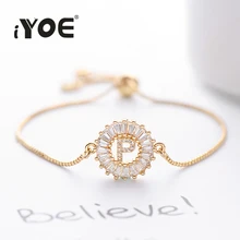 IYOE 26 букв браслет для женщин мужчин Кристалл Циркон Алфавит женский шарм браслеты дружбы пара регулируемые ювелирные изделия