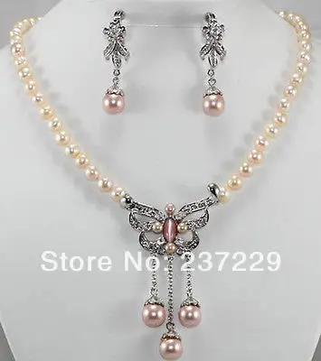 

Wholesale price SHIPPING ^^^^Beautiful pink pearl earrings necklace set