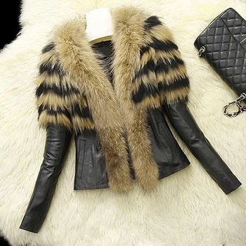 

Winter Warm Women's Fur Collar Coat Faux Leather Jacket Overcoat Outwear
