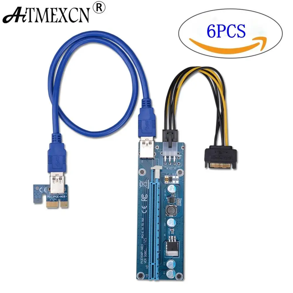 Aitmexcn 60 см USB 3.0 pci-e Express 1x 4x 8x 16x SATA Extender Райзер адаптер карт 15pin штекерным 6pin мощность