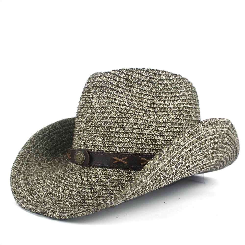 Women's Men's Summer Straw Beach Wide Brim Cowboy Western Cowgirl Hat Sombrero Hombre Beach Cowgirl Jazz Sun Hat