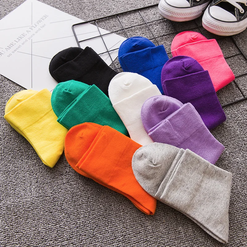 korean Style Women Socks Cotton Funny Cute Socks Ladies Casual Youthful Breathable Hosiery Pure-color for Girls Ankle Soft Socks