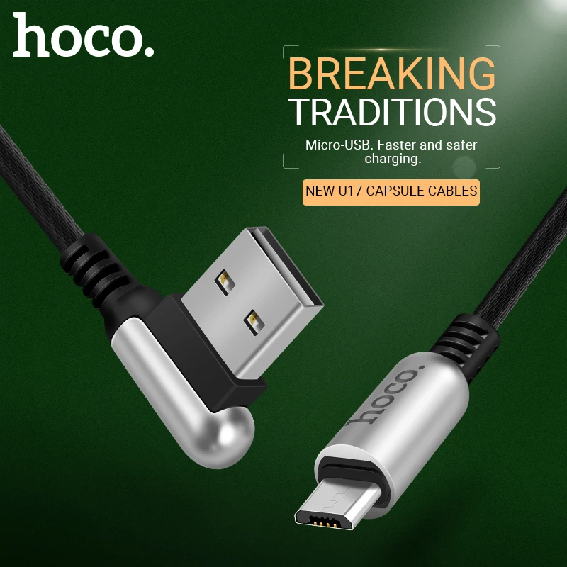 

hoco cable usb a to micro usb right angle reversible connector fast charging cord data sync wire 2.4a charger for android phones