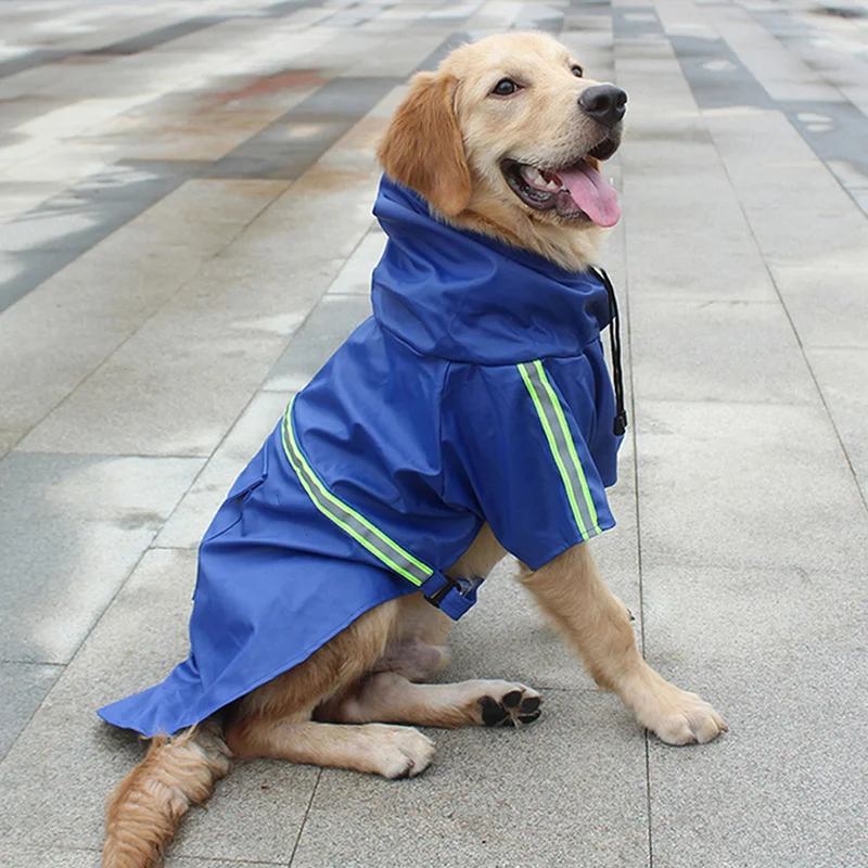 

Blue Raincoat for Dogs Waterproof Coat Jacket with Hat Reflective Raincoats Clothes for Small Medium Large Labrador Dog Product