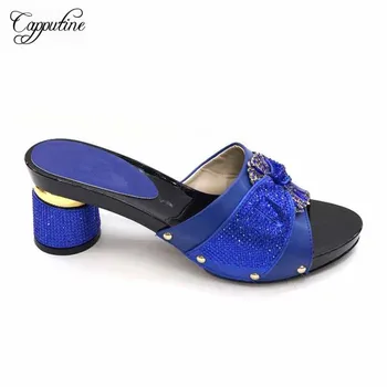 

2019 New Arrival Women Slipper Shoes For Women Dress Italian Fashion PU Leather Shoes 7 CM High Heels Shoes For Party TX-702
