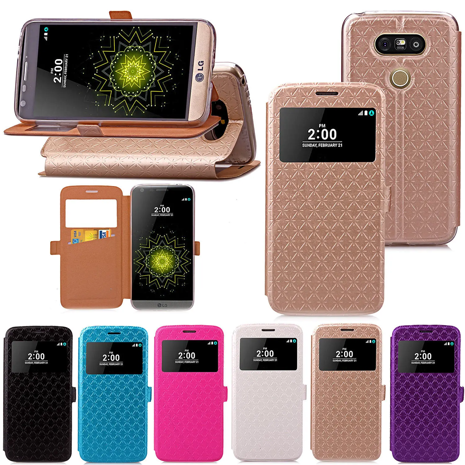 

G5 Case for LG G5 Luxury Plaid Full protection Covers Flip TPU Leather Cases Stand Case black Cover LG5 G5case 5 LG5case H830