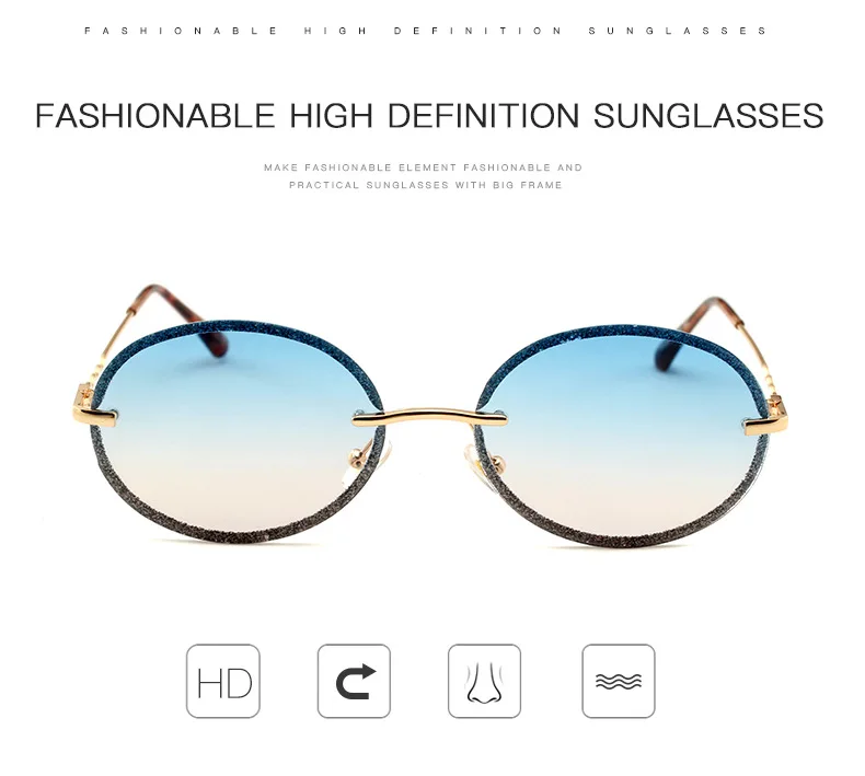 Новые овальные бескаркасные обрезные Солнцезащитные очки женские градиентные цвета океана градиентные солнцезащитные очки УФ-стойкие женские с коробкой FML