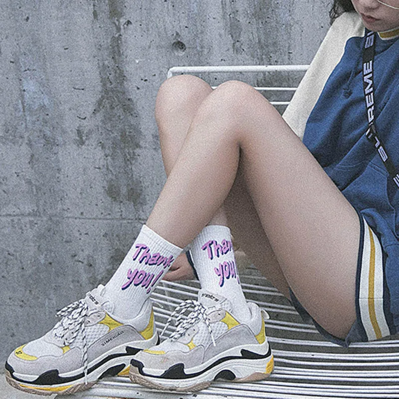 

Harajuku Art Skarpetki Funny Socks Creative Letter Try Again Socks Women
