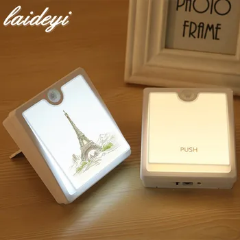 

LAIDEYI Square Night Light Human Sensor Induction Cabinet Bedside Innovate Energy-Saving Desk Lamp Emergency Toilet Light