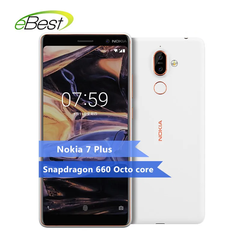 Nokia 7 Plus Android мобильный телефон 6," FHD Snapdragon 660 Восьмиядерный мобильный телефон 3800 мА/ч, 4/6 ГБ Оперативная память 64 Гб Встроенная память 4 аппарат не привязан к оператору сотовой связи NFC Смартфон