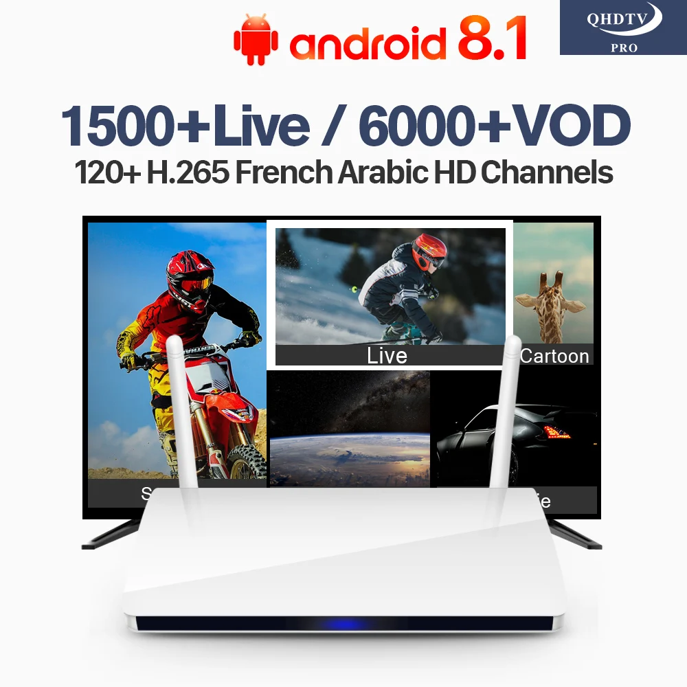 H.265 декодер Арабский IP ТВ Франции подписки QHD ТВ Pro R6 IP ТВ RK3229 4 ядра Android 8,1 iptv-приставка Алжир Тунис IP ТВ