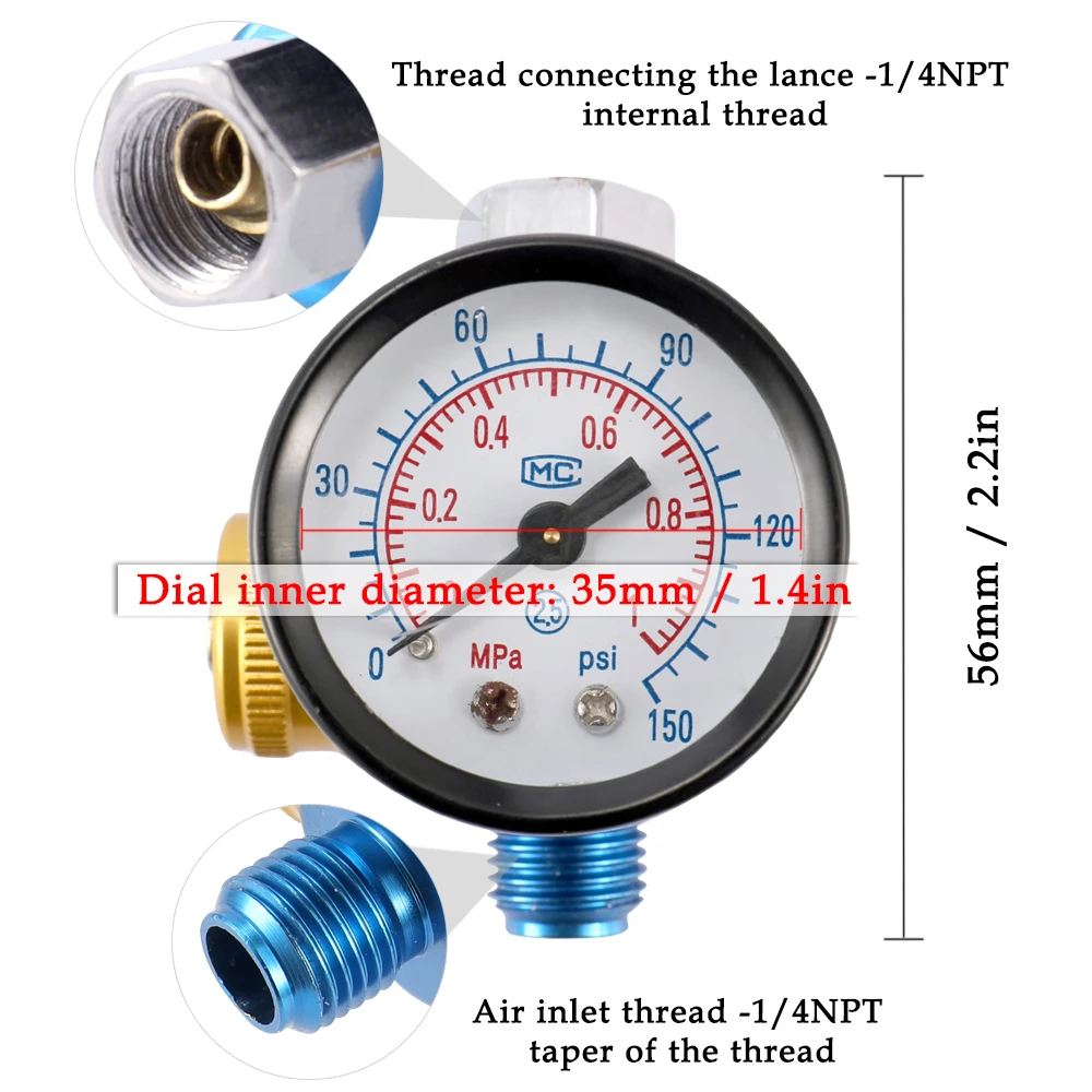 Регулятор давления воздуха Краска Аэрограф распылитель Машина Регулировка манометра давления регулирующий клапан пневматический инструмент аксессуар