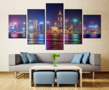 

Abstract Canvas Painting Wall Art Oil Poster Wall Picture 5 Panel Center Apartments Dallas Cityscape For Living Room Home Decor