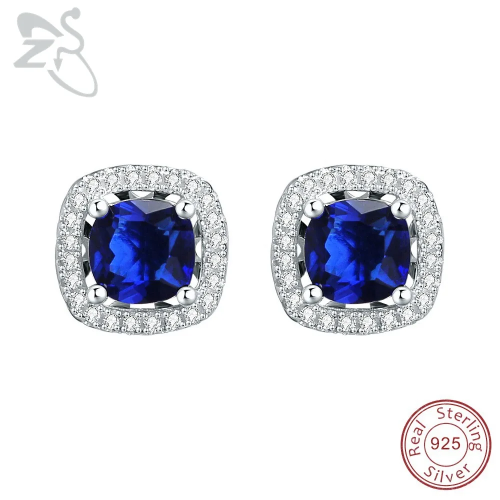 

Big Blue Stone Earrings with Crystal 925 Silver Earing Jewelry Gem AAA Cubic Zircon Ear Studs Women Sterling Silver Earring Girl