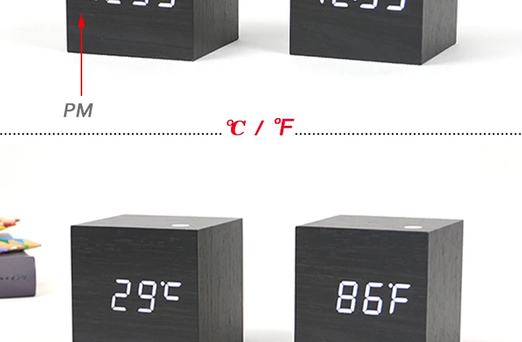 Li& Tai Cube деревянный светодиодный цифровой будильник контроль температуры звуков Календарь Светодиодный дисплей электронные цифровые настольные часы