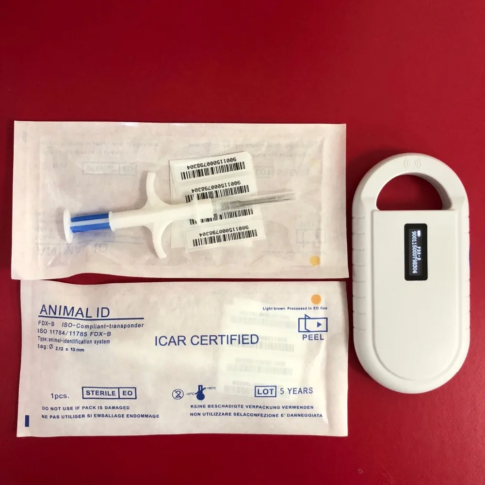 

Fdx-b Rfid Animal Reader Pet Scanner+ 2pcs Microchip Syringe 2.12*12mm with ISO11784/11785 134.2khz