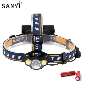 

Sanyi COB XML T6 LED Headlight Headlamp 7 Modes Forehead Flashlight 18650 Head Torch Red Taillight For Cycling Hiking Fishing