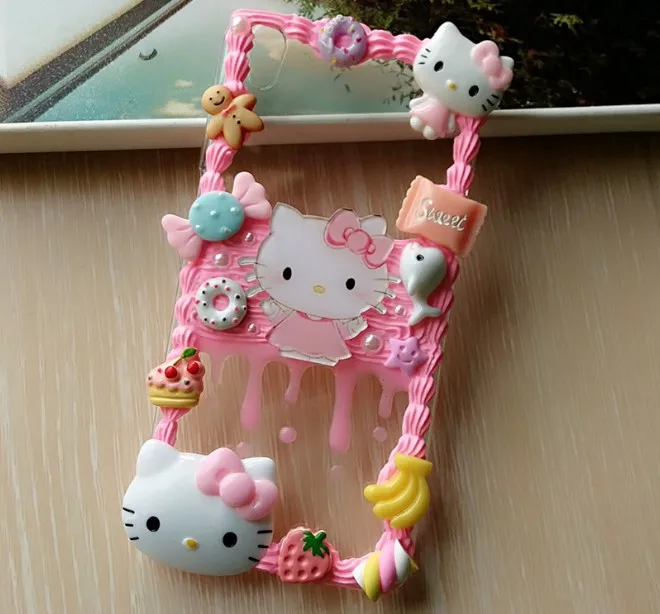 

New For Samsung S10plus DIY case note 8/note9 3D hello kitty phone cover Galaxy s8/9+ s6/s7 edge handmade cream case girl gift