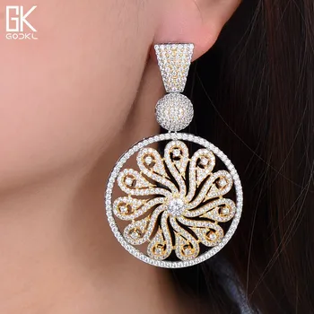 

GODKI Luxury Flower Long Dangle Earrings For Women Wedding SeaBlue Cubic Zircon Crystal CZ Dubai Bridal Earrings Fashion Jewelry