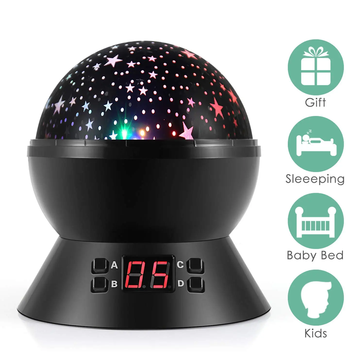 

Star Projector moon lamp Night Light USB LED hour meter 4 buttons 360-degree degree 3 Brightness Dimmable gift for kids sleep