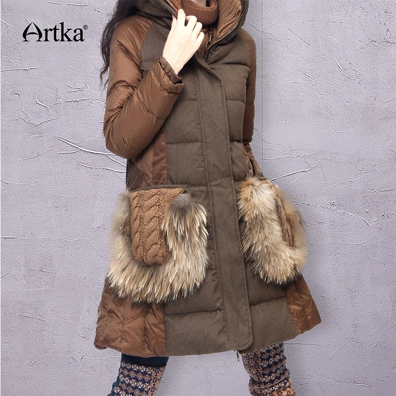 ARTKA Winter Parka Women Down Jacket With Adjusted Belt Patchwork Windbreaker Female Raincoat 2018 Fur Parka Overcoat CK16230D ARTKA Winter Parka Women Down Jacket With Adjusted Belt Patchwork Windbreaker Female Raincoat 2018 Fur Parka Overcoat CK16230D