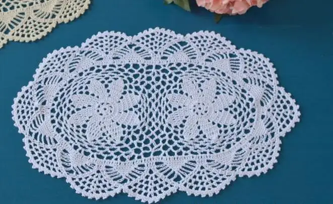 Ручной работы хлопок Овальный крючком цветок Doily 30x42 см салфетки коврик для посуды Pad накидка на стол Декор порта copo centrini