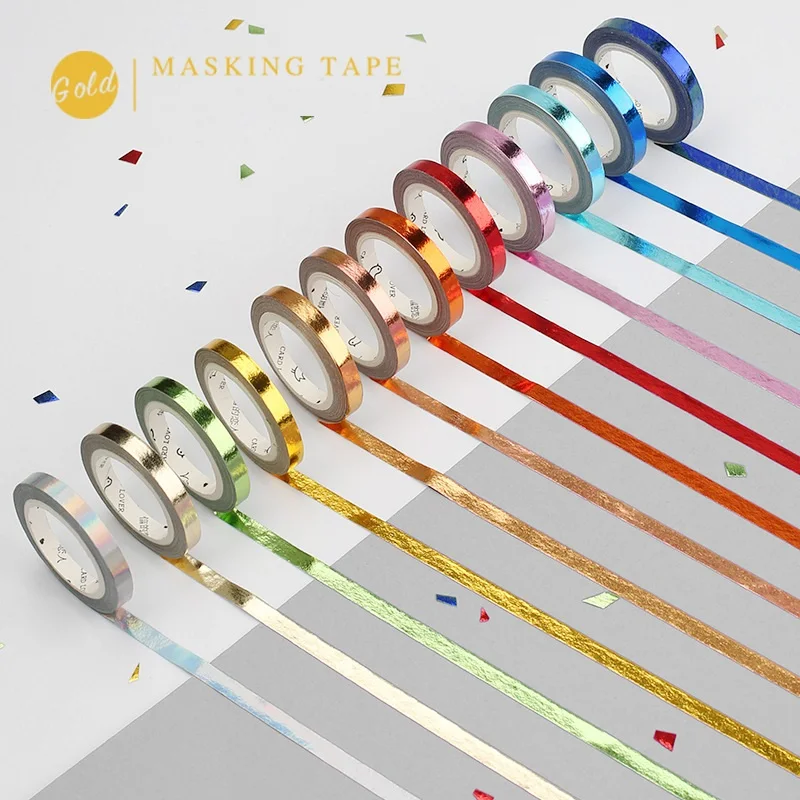 

12 pcs Laser color washi tape set Slim 5mm gold glitter masking tapes stickers decoration for diary gift album Stationery F174