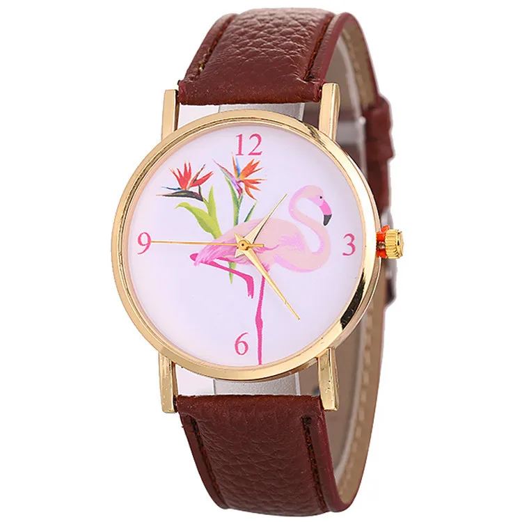 MINHIN, новые модные женские часы, напульсники из искусственной кожи, браслет с рисунком фламинго, золотые часы, кварцевые часы для женщин, Reloj