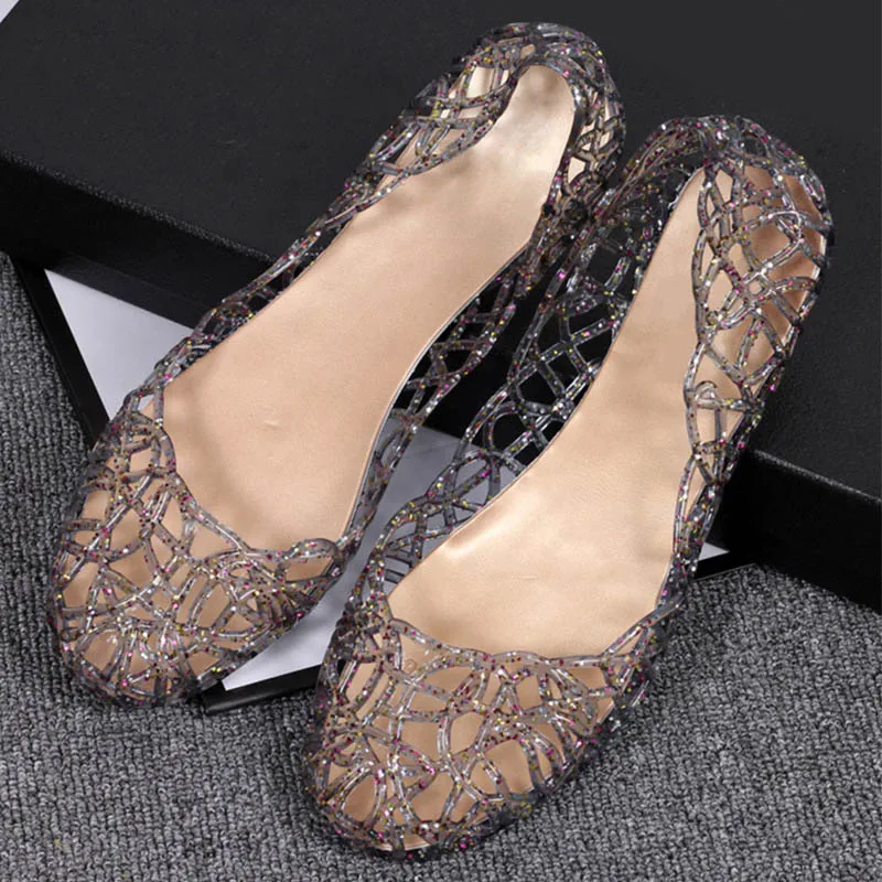 

Women's Flat Bling Sandals Hollow Out Summer Jelly Shoes New Casual Female Mesh Fashion Slip On Comfortable Ladies Shoes