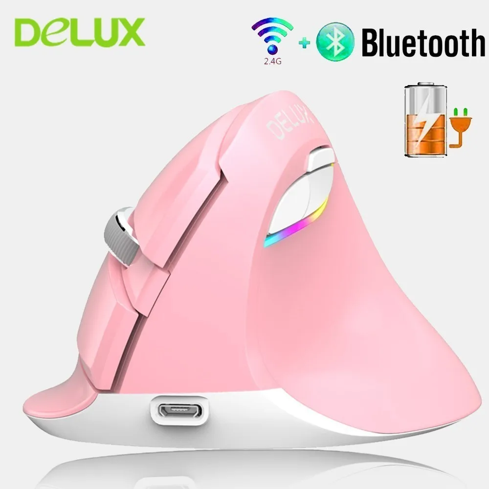 

Delux M618 Wireless 2.4G + Bluetooth 4.0 Vertical Mouse Rechargeable RGB Gaming Mause 2400DPI Gamer Ergonomic Mice For PC Laptop