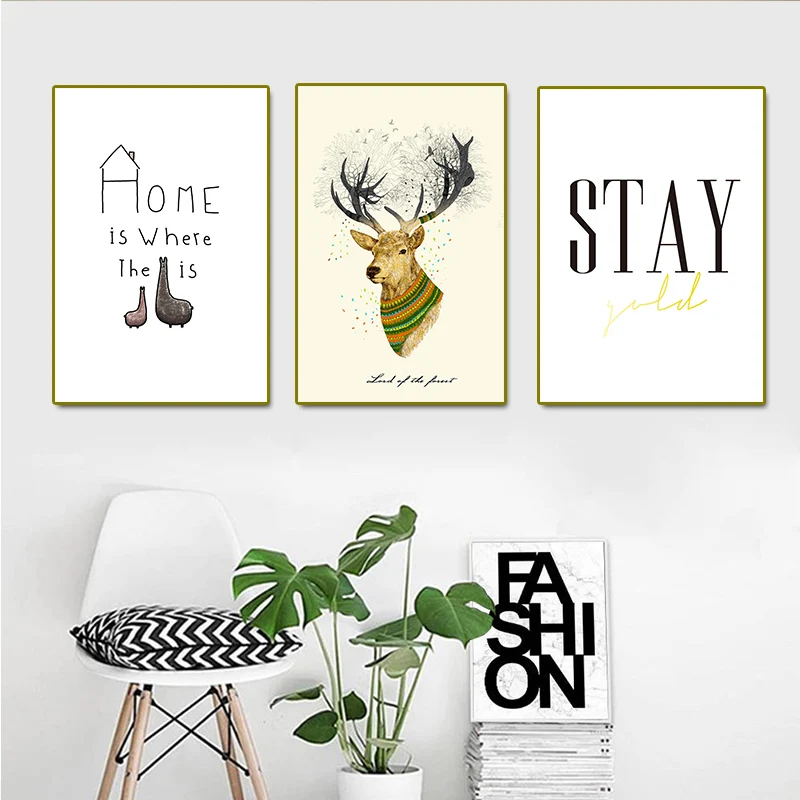 Nordic Art Deer Print Canvas Painting Minimalist Black White Abstract Lines Bird Poster Red Star Wall Art Picture For Home Decor Painting Calligraphy Aliexpress
