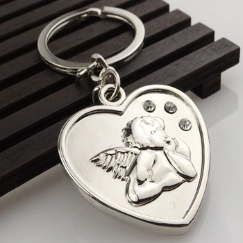 

FREE shipping by dhl New metal Zinc Alloy Heart Shaped Keychains Metal Angel Keyrings key chain for Gifts custom logo free
