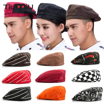 

Hot Sale Chef Hats Cafe Bar Waiter Beret Restaurant Hotel Workwear Kitchen Cook Baking Cap Men Women Breathable Mesh Forward Cap