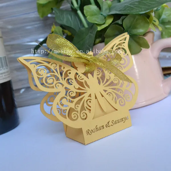 Пользовательские Золото Бабочка Аксессуары! свадебные коробка конфет в Перл бумажная коробка, ребенка/свадьба/вечере Box