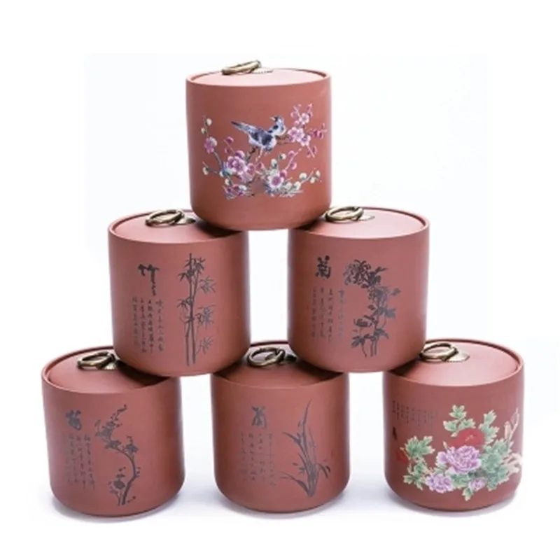 

Ceramics Tea Cans Purple Sand Puer Tea Jar Tea Sealed Cans Packing Box Canister Ceramic Porcelain Kitchen Sealed Jar Storage Jar
