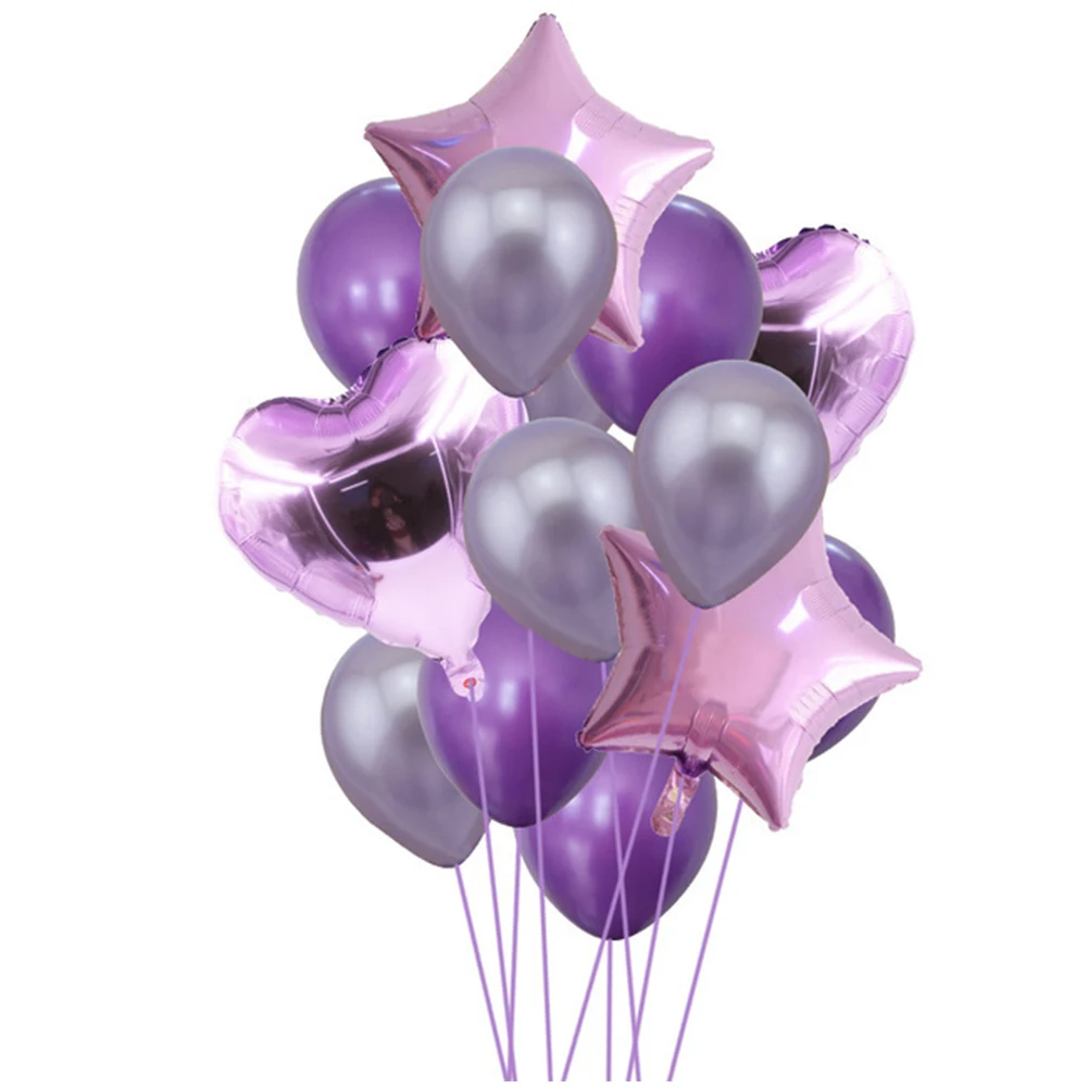 Вечерние воздушные шары набор в форме сердца, звезды декоративный фиолетовый воздушный шарик из алюминиевой фольги и латексный воздушный шар набор фиолетовый