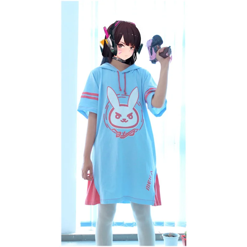 Женская длинная футболка с капюшоном и ушками модель 2017 года Kawaii D.va|t-shirt women|women