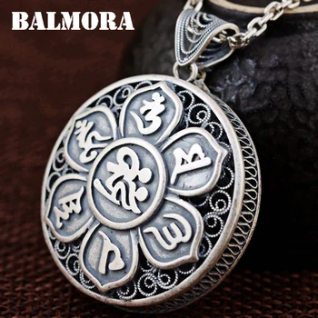

BALMORA 990 Pure Silver Buddhistic Six Words' Sutra Pendants for Women Men Vintage Silver Jewelry Gift Without a Chain SY13303