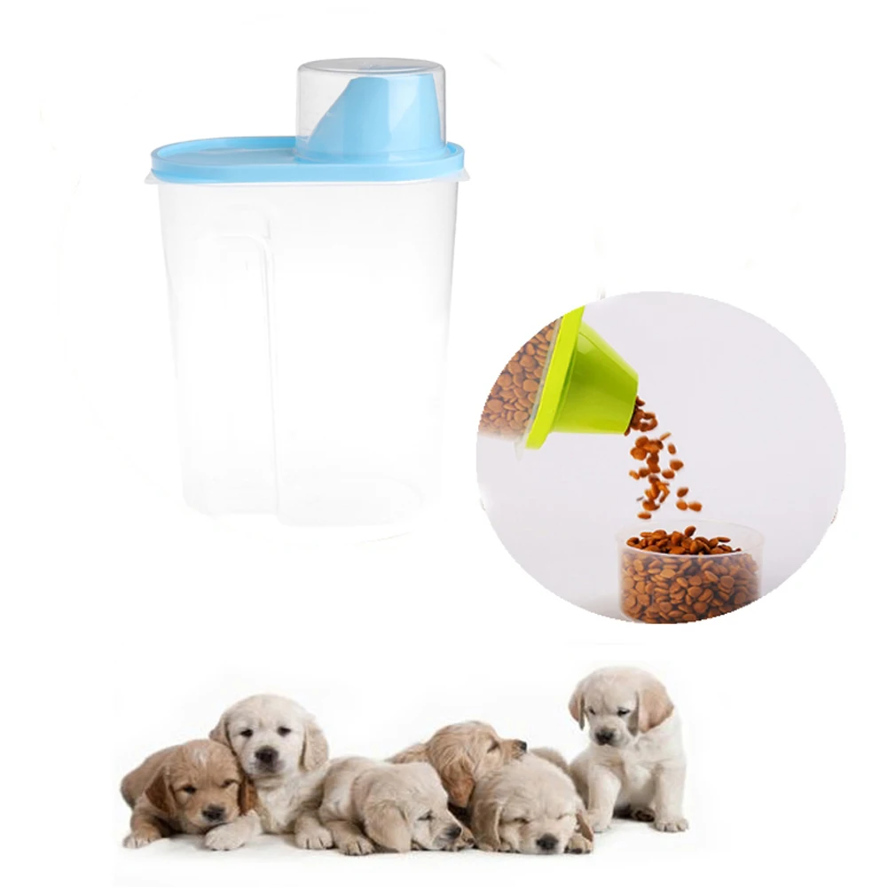 Pet Dog Feeder Storage Food Sealed Dispenser Fresh Box Dog Bucket With Measuring Cup Container