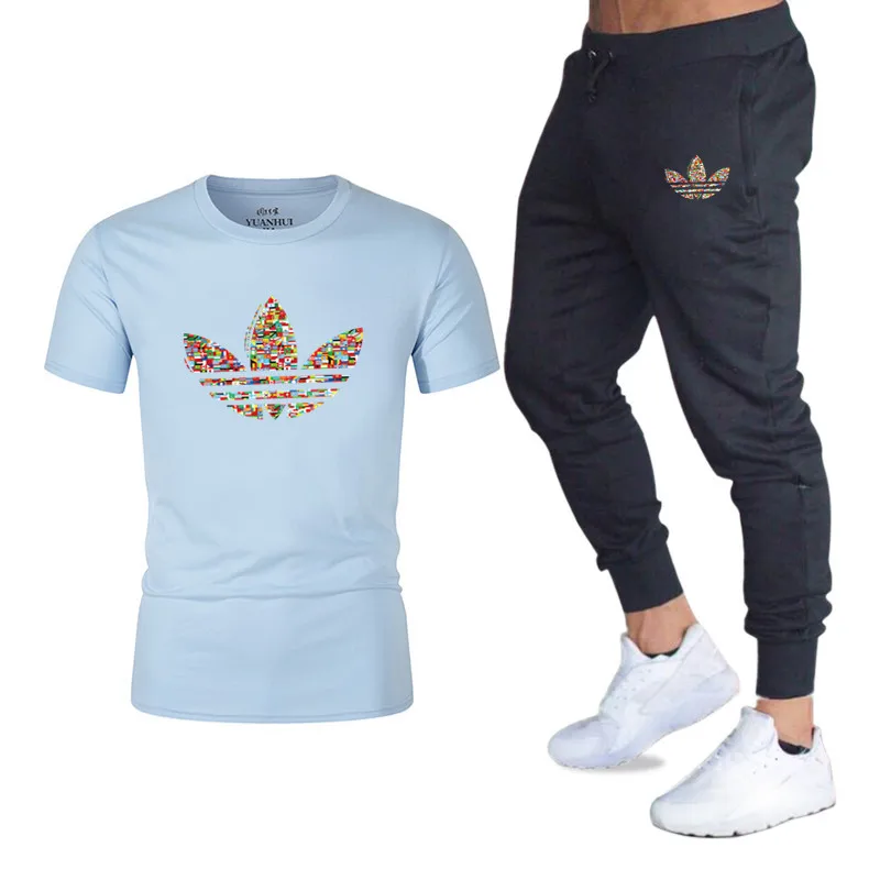 Quality Men's Sets T Shirts+pants men Brand clothing Two piece suit tracksuit Fashion Casual Tshirts Gyms Workout Fitness Sets