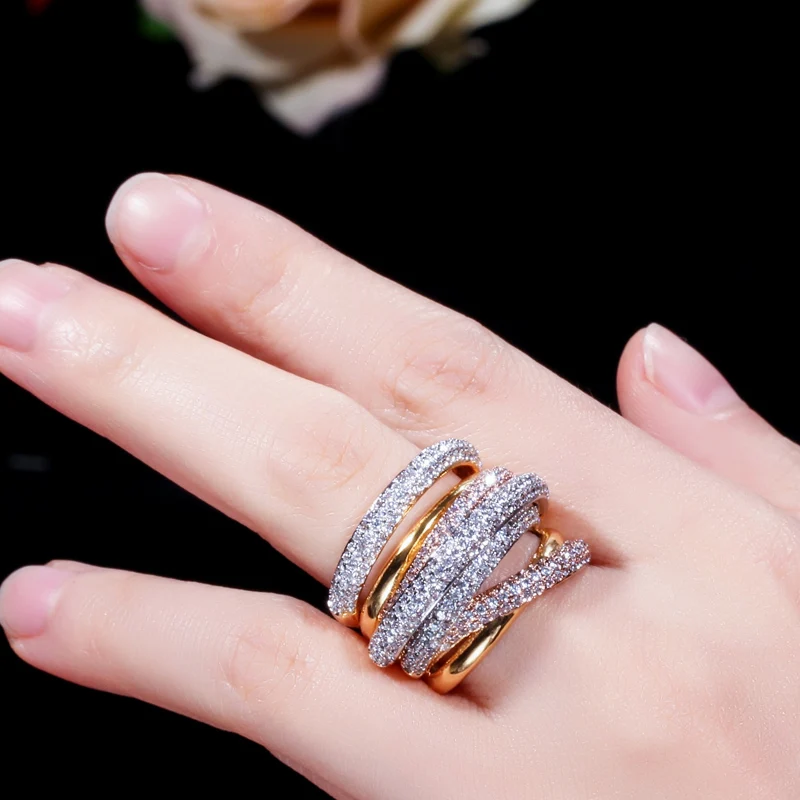 Wedding Rings Finger Rings Jewelry Rings Ring Jewelry Cubic Zircon Ring 3 Tones Gold Plated Cubic Zironium Big Wedding Engagement Bridal Finger Ring Jewelry