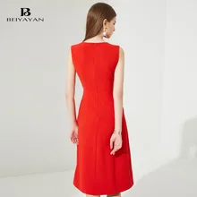 BEIYAYAN Women Dress Sleeveless Side Split Work Wear Office Dress 2017 New O-Neck Knee-Length Ladies Summer Dresses Red