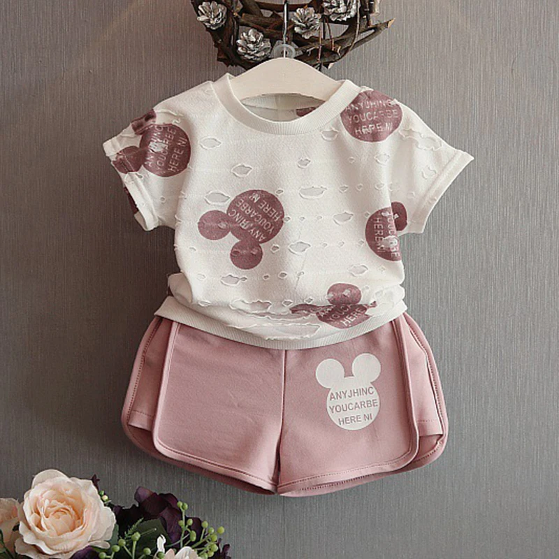 

2 pcs Baby Sets Summer Kids Toddler Girl Printed Tops and Short Pants Outfits 3-7 Y Infant Overalls Cotton Baby Girl Clothe Set