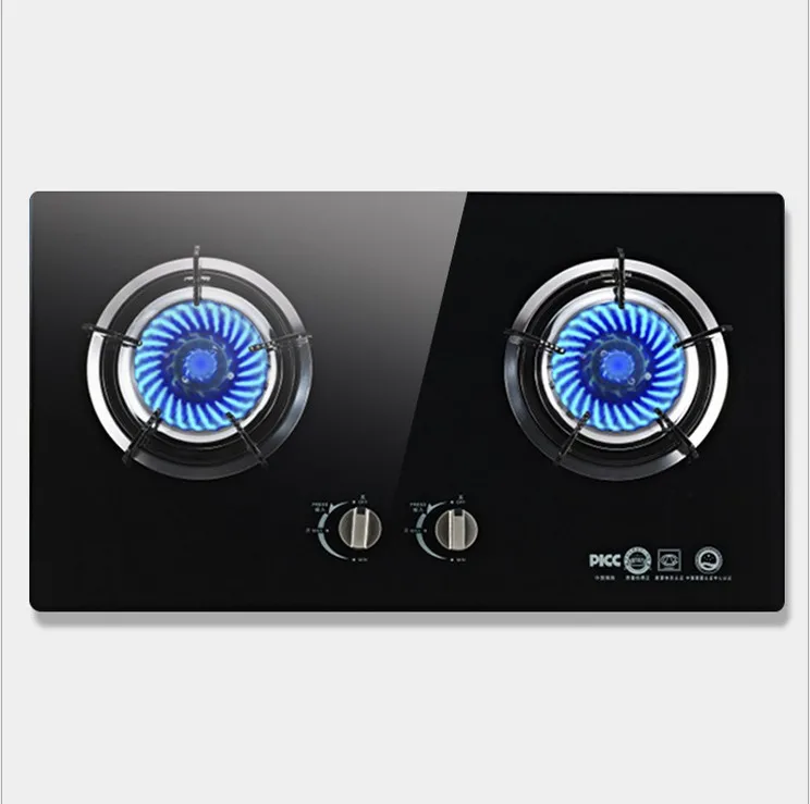 Home Knob Built in Gas Hobs Gas Embedded Double Cooktop Stove Liquefied Gas Energy Saving Black