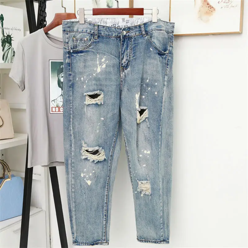 5XL Boyfriend Jeans For Women Denim Harem Pants Vintage Loose Plus Size Ripped Jeans Femme Streetwear High Waist Mom Jeans Q1498