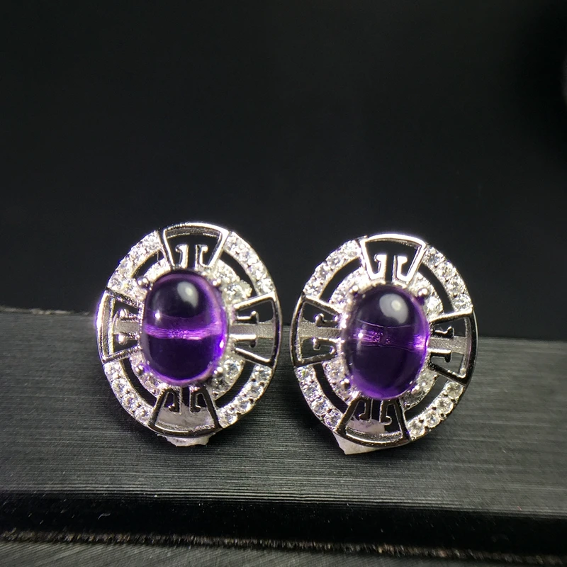 

Uloveido Tested Amethyst Stud Earrings for Women, 925 Sterling Silver Jewelry, 6*8mm Gemstone with Velvet Box Certificate FR131